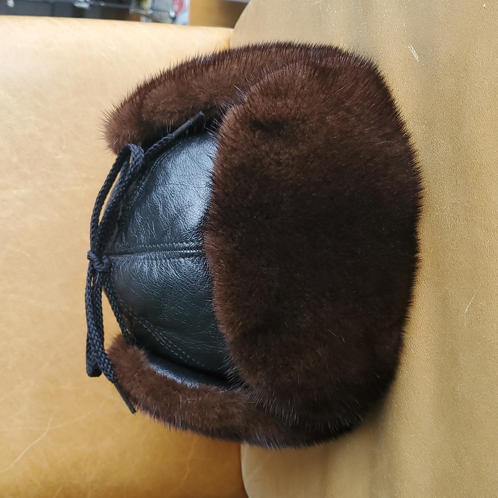 Gravel Mink & Leather Fur Trapper Hat